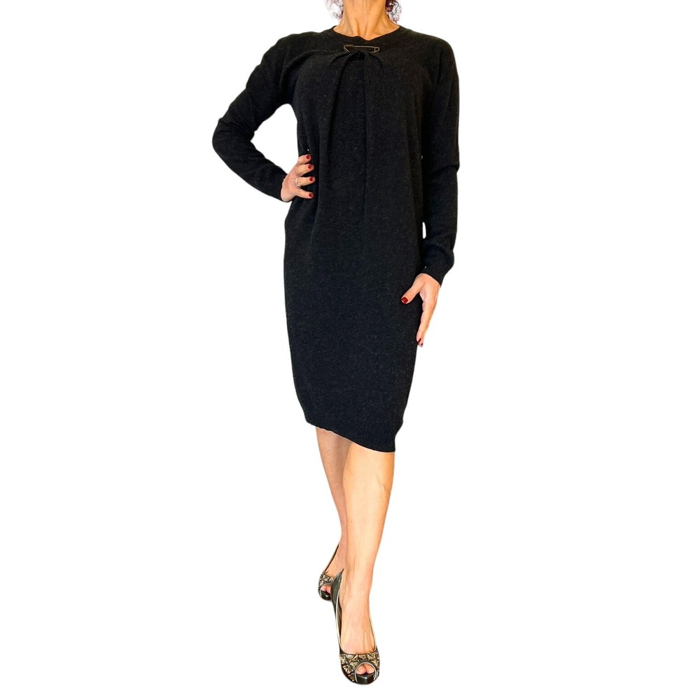 WOMEN'S LANVIN RIVER 2014 CHARCOAL GRAY CASHMERE WOOL KNIT SWEATER PIN DRESS S